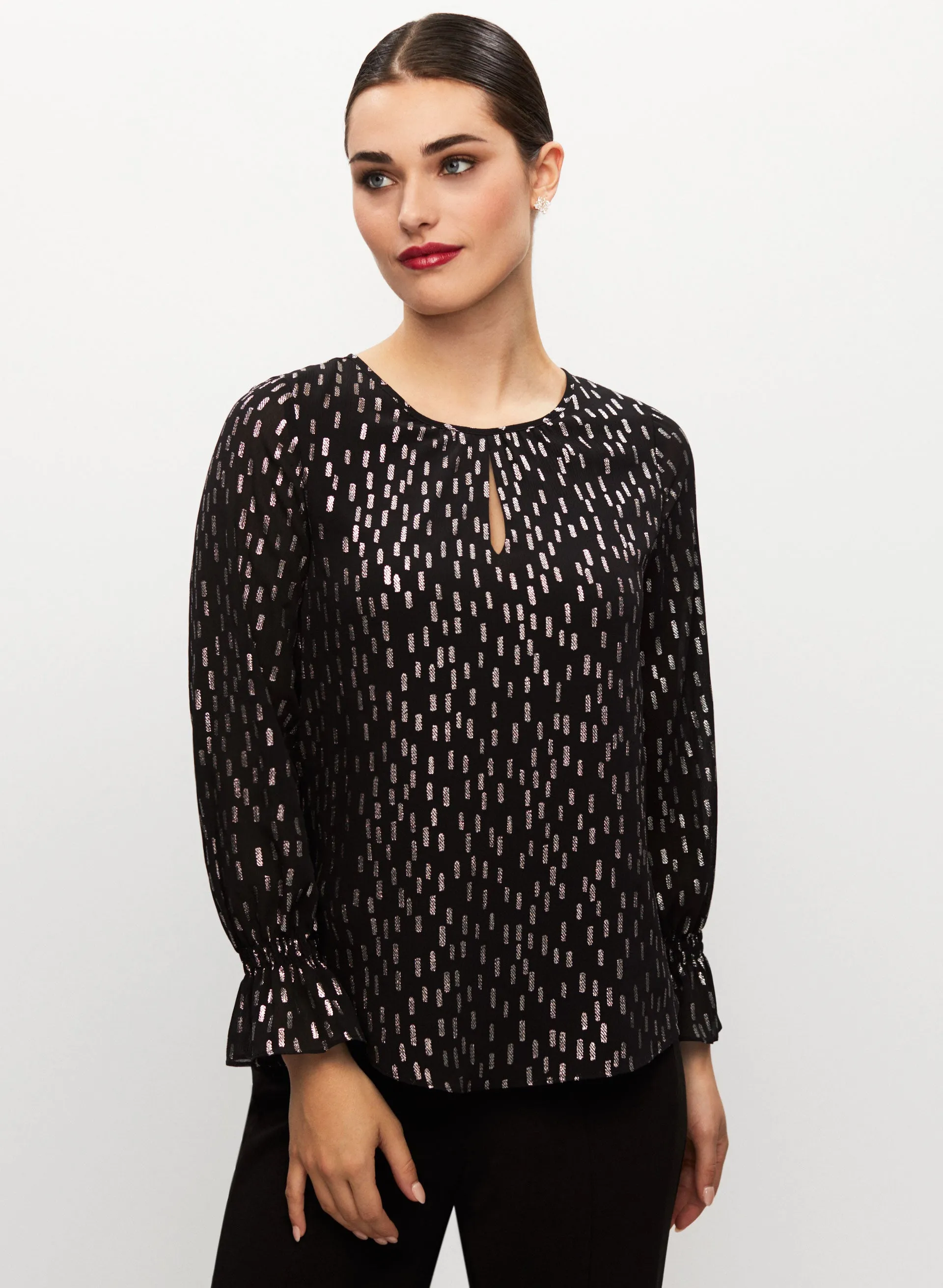 Laura Gold Foil Print Popover Blouse Laura Gold Foil Print Popover Blouse | Refined Everyday Style - Image 1