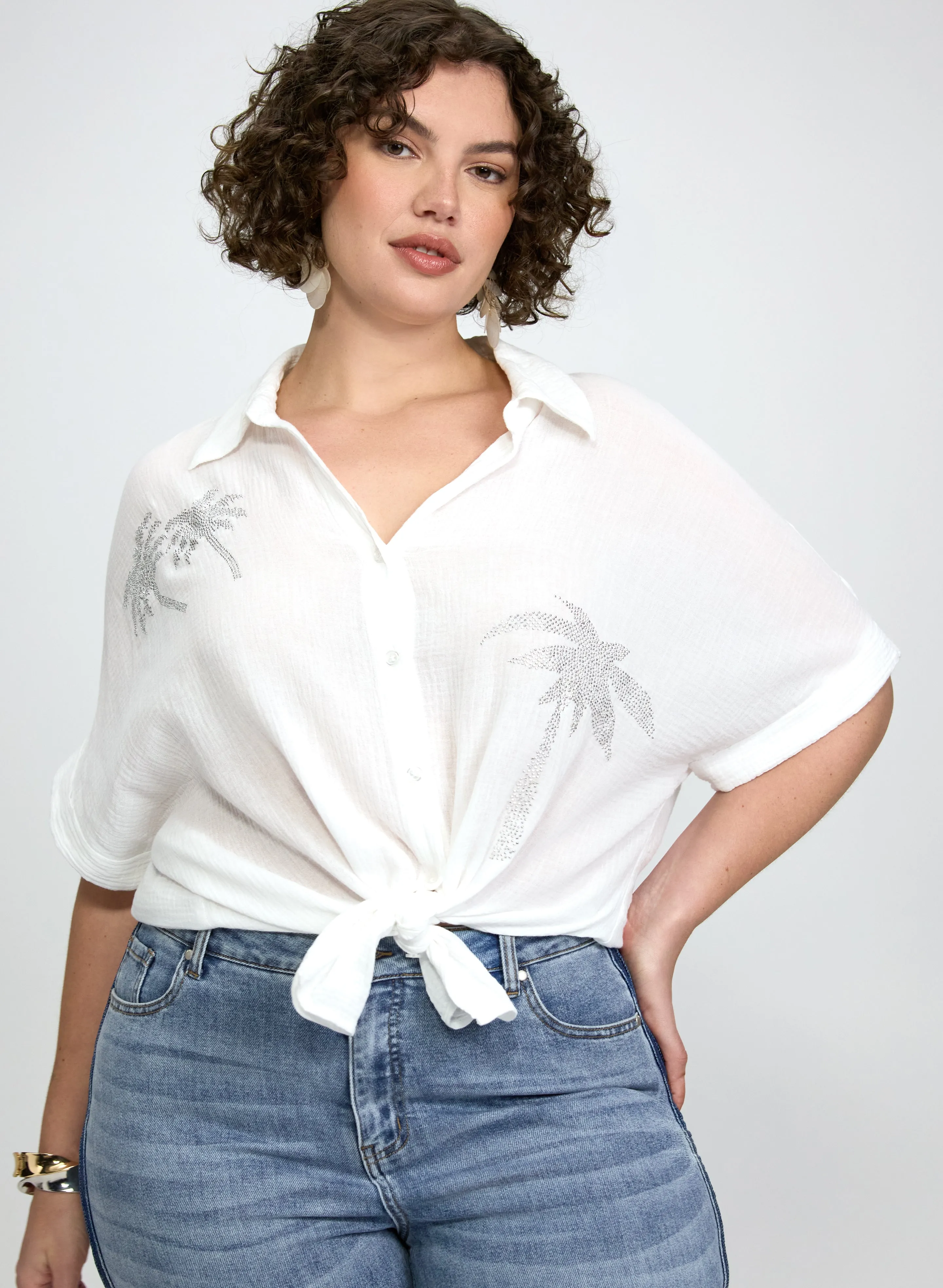 Laura Rhinestone Palm Print Blouse Laura Rhinestone Palm Print Blouse | Refined Everyday Style - Image 1